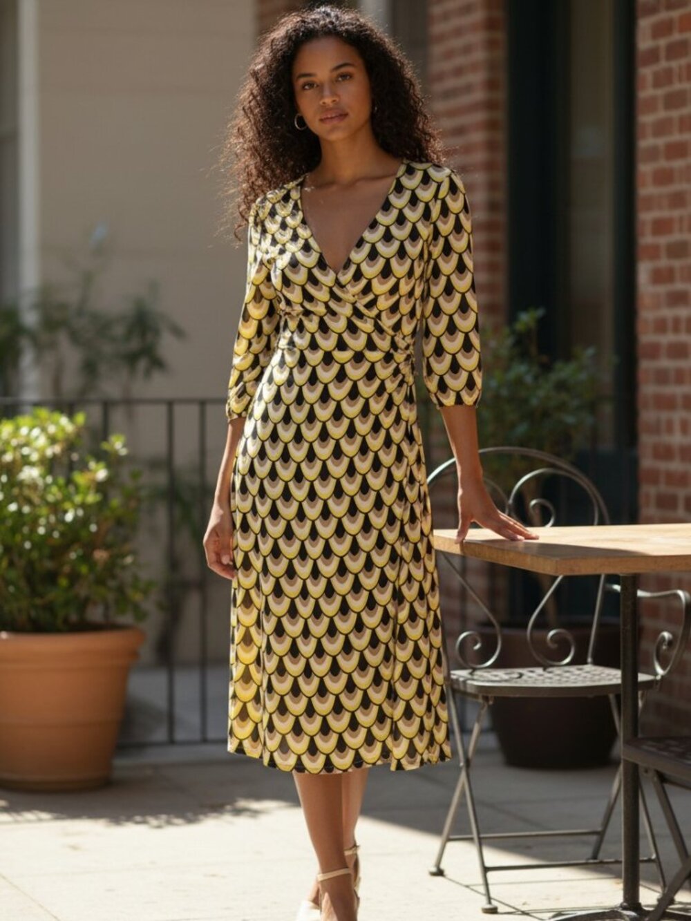 By Design Amelia Wrap Dess Florence Dandelion Print 3/4 Ballon Sleeve NWT